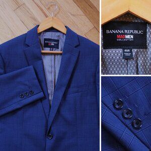 Banana Republic Blazer Men's 40R MAD MEN Collection Blue Plaid Italian Wool